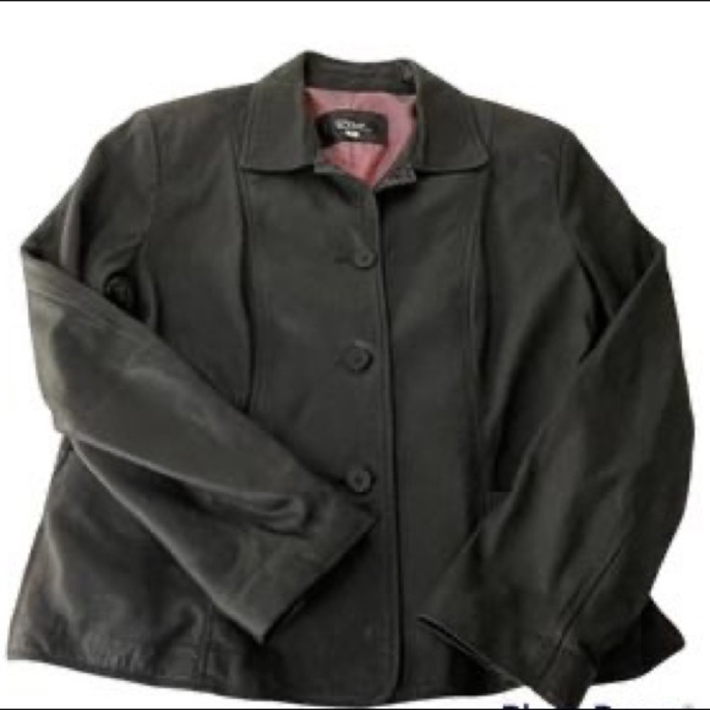 Remy USA Black Leather Jacket Coat 3 Button Women's Size Medium